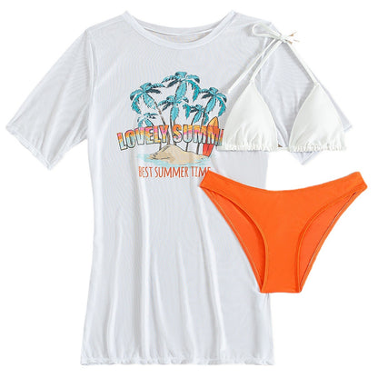 Bikini Three Piece Set Printed Sexy Cover Up Swimsuit for Women - -