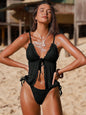 Women's Bikini Swimsuit with Double Layer Lace Fabric Multi Colors - black -