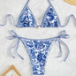 Printed Two-Piece Bikini Set with Adjustable Straps Women's Swimsuit - peacock blue -