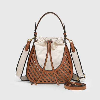 Elegant Brown Shoulder Bucket Bag - Stylish Vintage Knitted Tote & Practical Small Crossbody Bag hobo - dark brown -