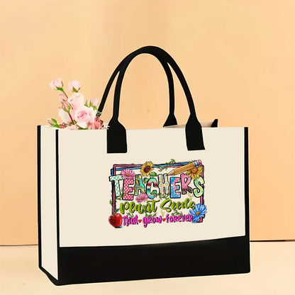 Canvas tote bag, large capacity printed tote bag women's, fashionable waterproof portable shopping bag - Teacher-14 43*13.5*30.5CM -