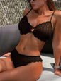 Classics Women Summer Simple Graceful Ruffled Bikini Swimsuit Set Beachwear - Brown -