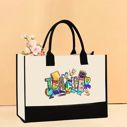 Canvas tote bag, large capacity printed tote bag women's, fashionable waterproof portable shopping bag - Teacher-8 43*13.5*30.5CM -
