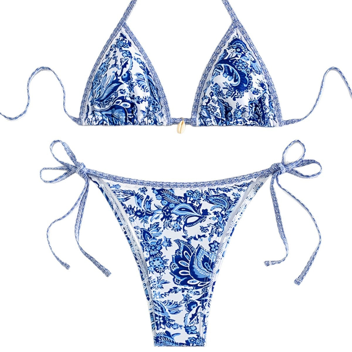 Printed Two-Piece Bikini Set with Adjustable Straps Women's Swimsuit - -