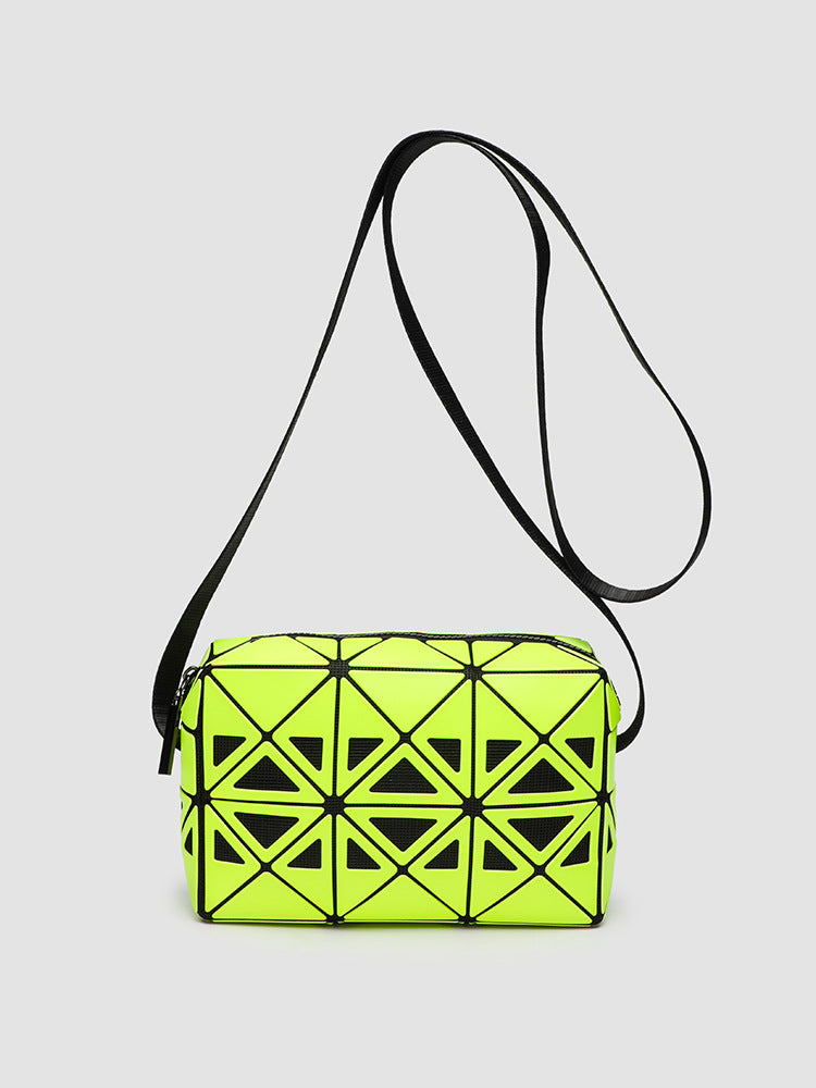 Fashion mini square box, hollow geometric design splicing crossbody bag, fashion commuter shoulder Crossbody bag, small square purse - Fluorescent green -