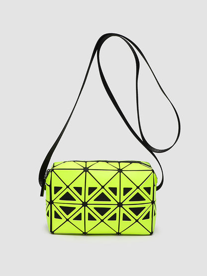 Fashion mini square box, hollow geometric design splicing crossbody bag, fashion commuter shoulder Crossbody bag, small square purse - Fluorescent green -