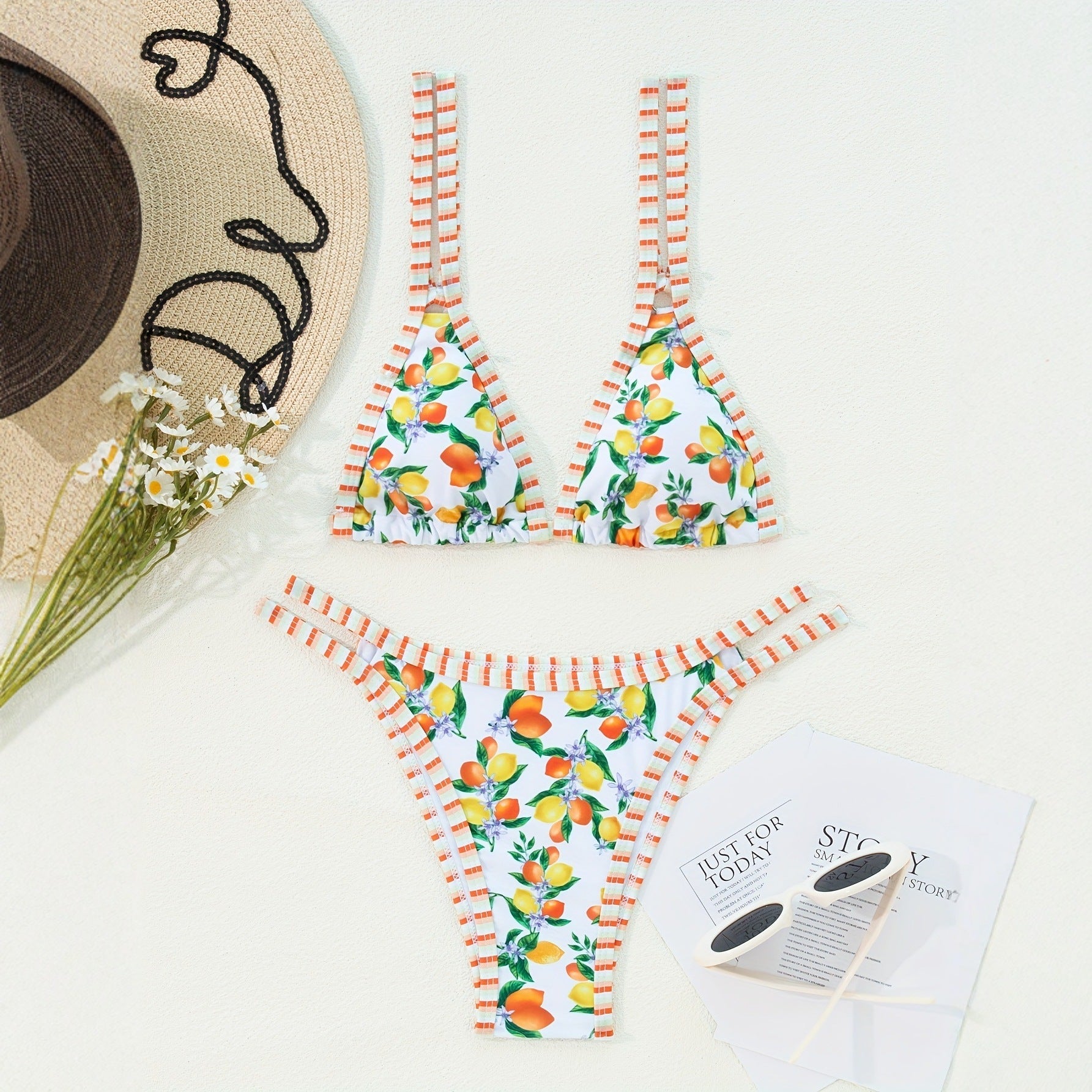 Sexy Printed Bikini Triangle Two Piece Swimsuit Set - -