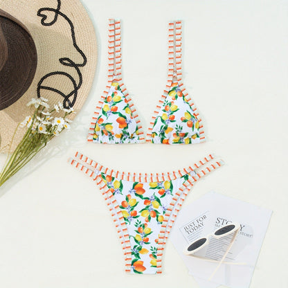 Sexy Printed Bikini Triangle Two Piece Swimsuit Set - -