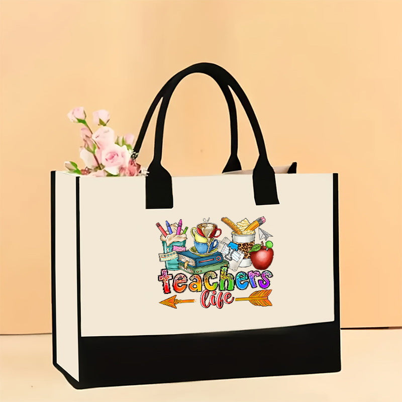 Canvas tote bag, large capacity printed tote bag women's, fashionable waterproof portable shopping bag - Teacher-13 43*13.5*30.5CM -