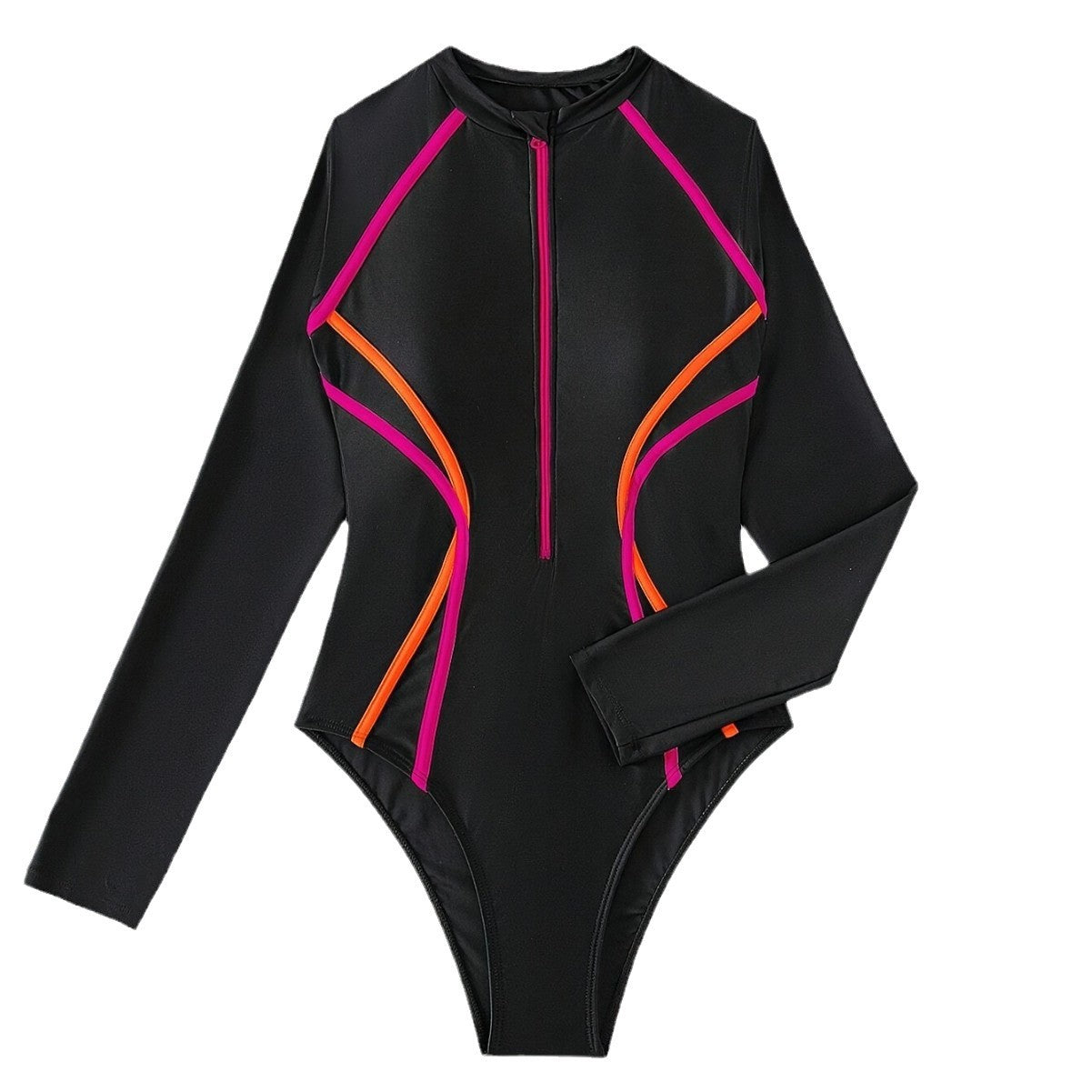 Women's Black Long Sleeve One-Piece Swimsuit Rash Guard UV Protection Quick Dry for Snorkeling Surfing Diving - -
