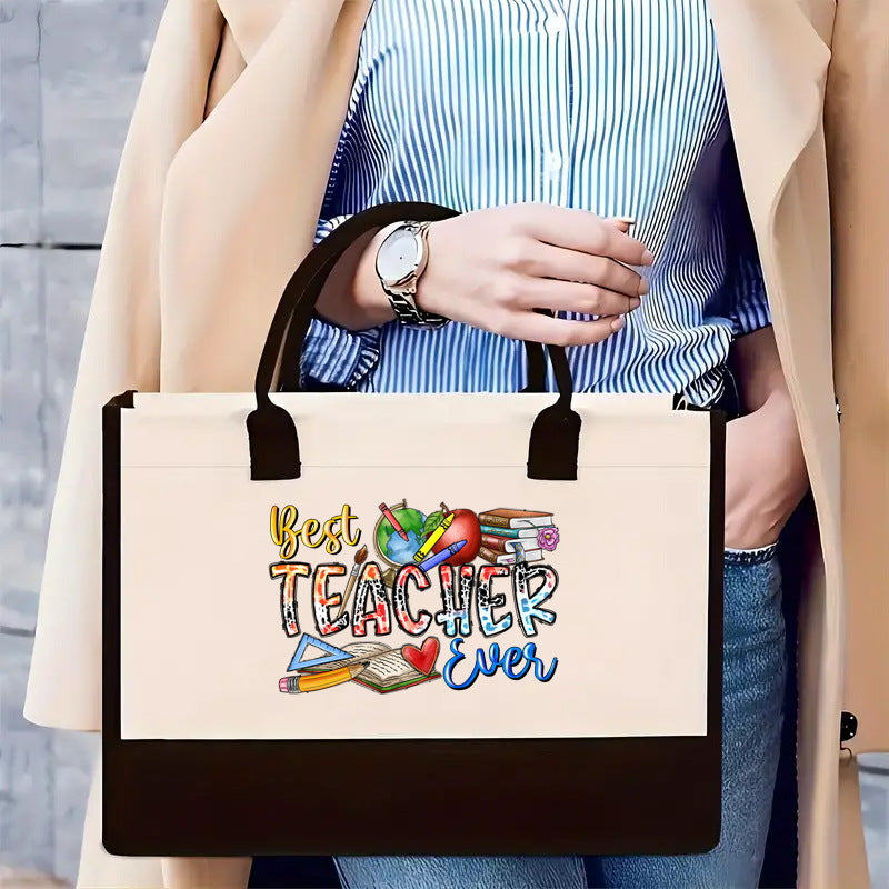 Canvas tote bag, large capacity printed tote bag women's, fashionable waterproof portable shopping bag - -