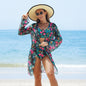 Swimwear Women Split Printed Bikini Bikini Mesh High Waist Swimsuit Three Piece Swimsuit - Black -