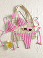 Bikini Set Special Multi color Double Strap Swimsuit Women's Bathing Suit - pink -