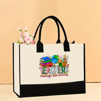 Canvas tote bag, large capacity printed tote bag women's, fashionable waterproof portable shopping bag - Teacher-12 43*13.5*30.5CM -