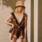 Women's French Retro Maillard Ruffle Hem Jumpsuit With Unique Design - Picture color -