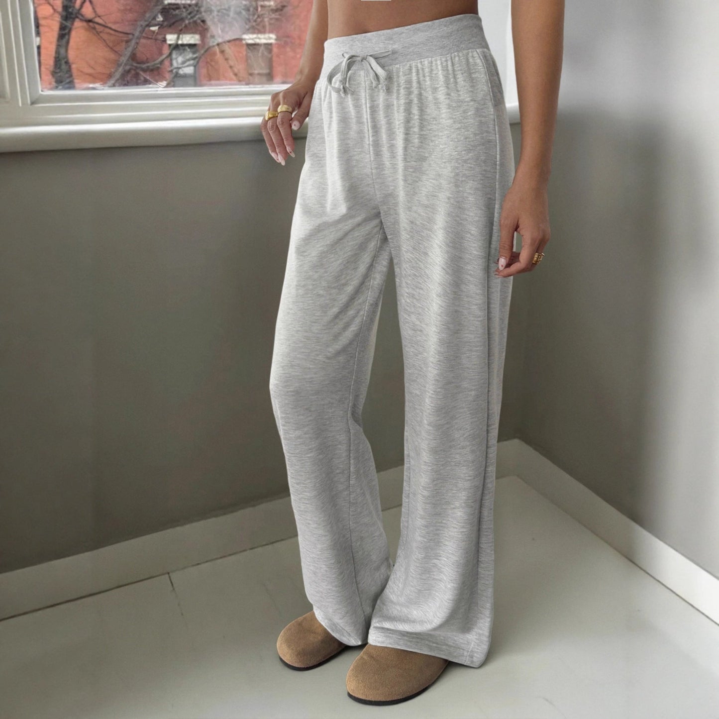 Sexy Solid Color Drawstring Trousers Pants Women Clothing Spring Summer - - Bottoms