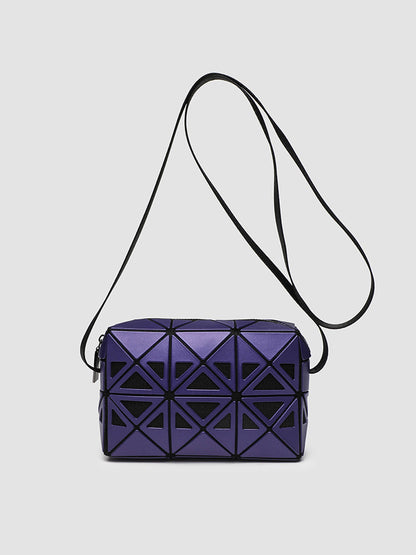 Fashion mini square box, hollow geometric design splicing crossbody bag, fashion commuter shoulder Crossbody bag, small square purse - Purple -