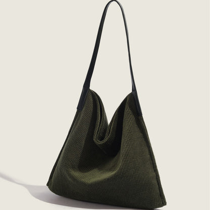 Corduroy large capacity hobo bag, tote bag women, casual commuting shoulder bag large, - -
