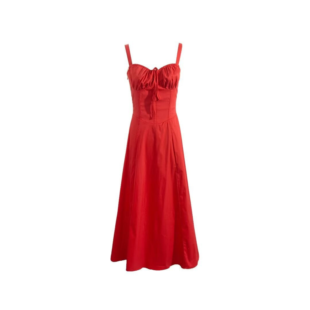Women's Square Neck Corset Maxi Dress - Floral Printed High Waist A-Line Long Dress - red -