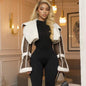 Women Clothing Street Faux Leather Stitching Short Fur Collar Cropped Coat - Brown - Jackets