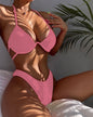 Lace up Backless Beach Bikini Multi color Underwire Triangle Two piece Swimsuit - pink -