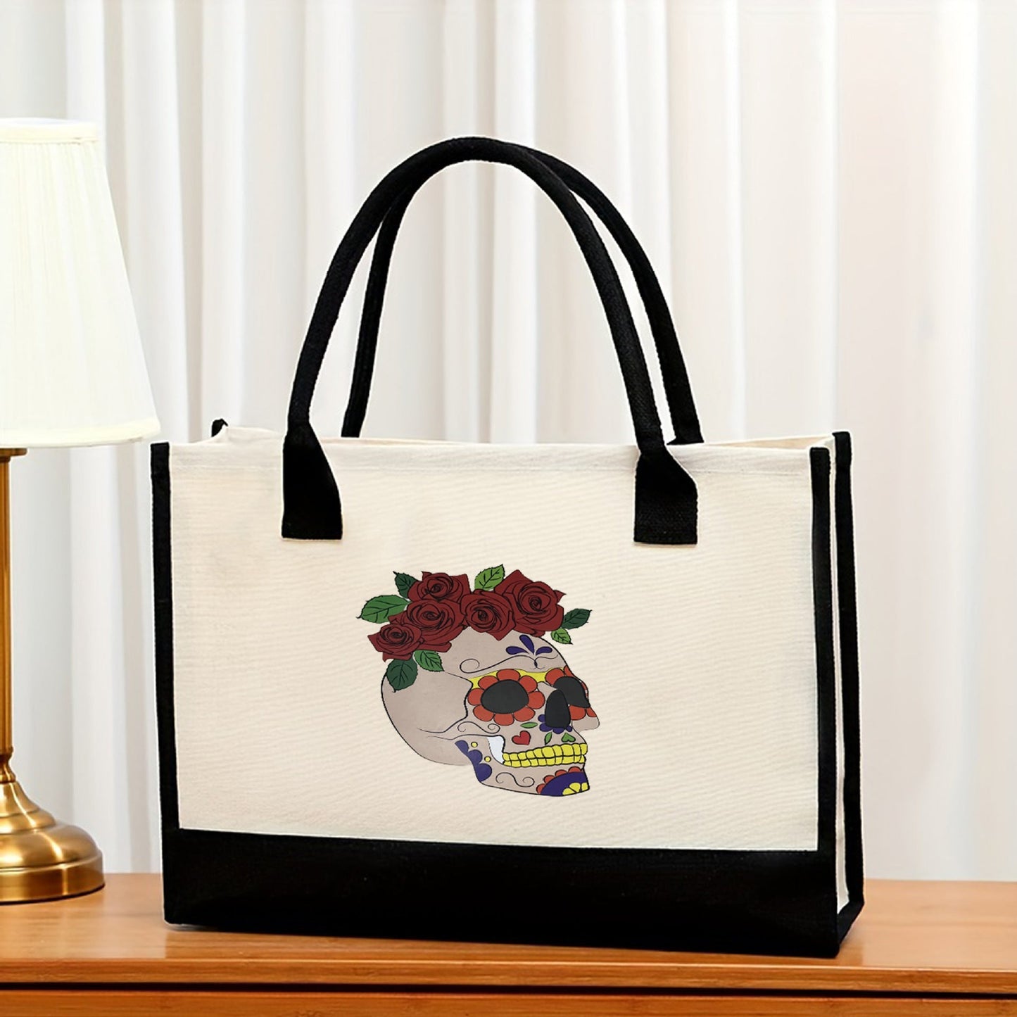 Canvas tote bag, large capacity printed tote bag women's, fashionable waterproof portable shopping bag - Pattern 4 43*13.5*30.5CM -