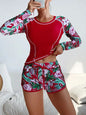 Women's Sun Protection Diving Suit Printed Boxer Long Sleeve Swimsuit UV Protection Swimwear - red -