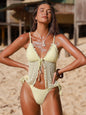 Women's Bikini Swimsuit with Double Layer Lace Fabric Multi Colors - light yellow -