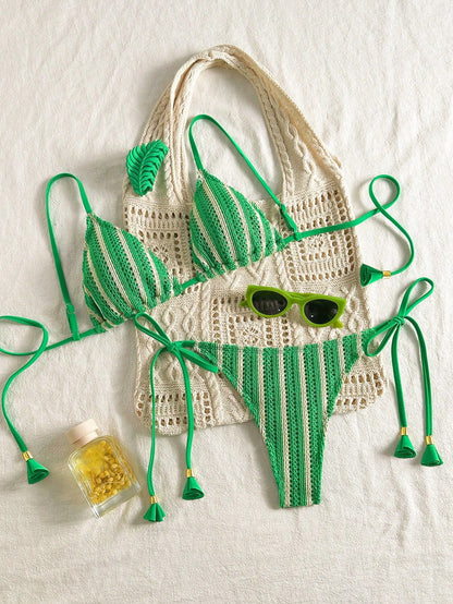 Bikini Set Special Multi color Double Strap Swimsuit Women's Bathing Suit - green -