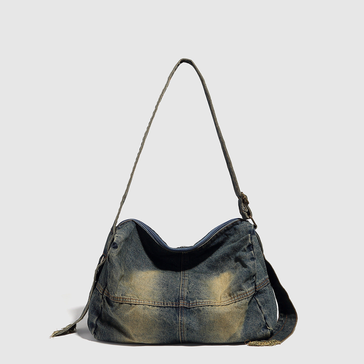Washed old denim hobo bag, large capacity hobo shoulder bag, sweet cool babes shoulder Retro denim shoulder bag - blue -