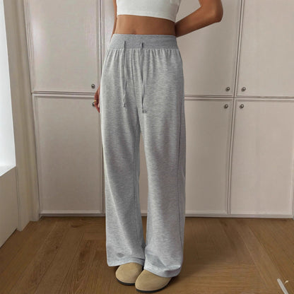 Sexy Solid Color Drawstring Trousers Pants Women Clothing Spring Summer - Gray - Bottoms