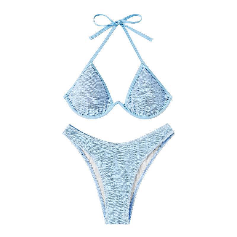 Lace up Backless Beach Bikini Multi color Underwire Triangle Two piece Swimsuit - -