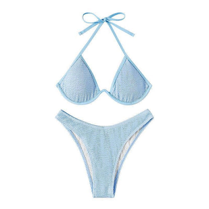 Lace up Backless Beach Bikini Multi color Underwire Triangle Two piece Swimsuit - -