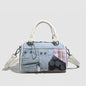 Boston bag women, design splicing pink small tote purse, girl versatile fashion handbag - Blue -