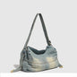 Washed old denim hobo bag, large capacity hobo shoulder bag, sweet cool babes shoulder Retro denim shoulder bag - Light blue -