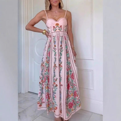 Sexy Decorative Beads Sling Positioning Print Holiday Dress Women - -