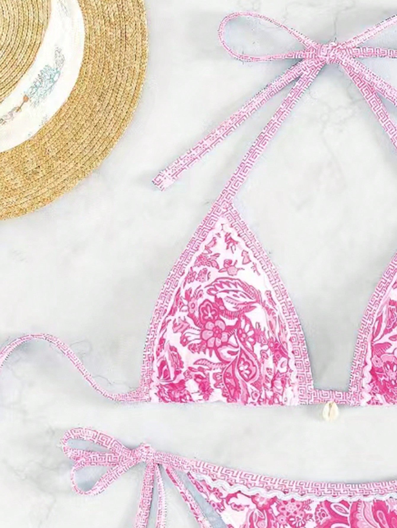 Printed Two-Piece Bikini Set with Adjustable Straps Women's Swimsuit - -