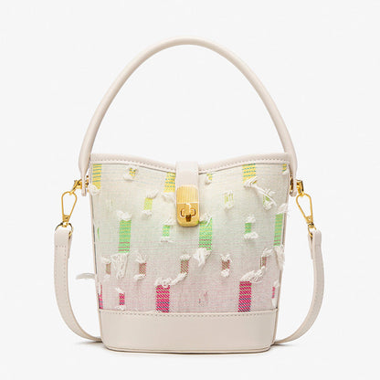 Fashion casual bucket bag, simple handbag, small tote bag, versatile commuter shoulder Crossbody bag - White -