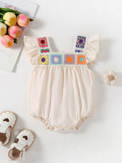 Summer Crochet Square Baby Ruffle Romper - - Romper