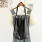 Elegant Woven Shoulder Strap Bucket Bag for Female - Versatile Texture Soft PU Retro Casual Tote - black -