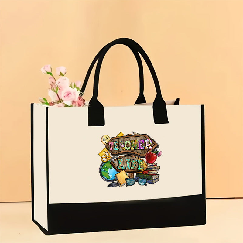 Canvas tote bag, large capacity printed tote bag women's, fashionable waterproof portable shopping bag - Teacher-9 43*13.5*30.5CM -