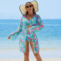 Swimwear Women Split Printed Bikini Bikini Mesh High Waist Swimsuit Three Piece Swimsuit - Blue -