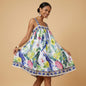 Beach Dress Swimwear Lace off Shoulder Tie Dyed Printed Seaside Swimsuit - Blue -