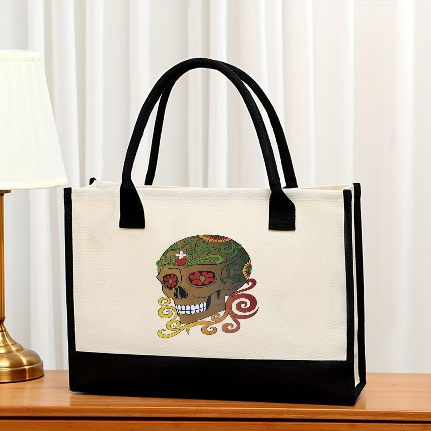 Canvas tote bag, large capacity printed tote bag women's, fashionable waterproof portable shopping bag - Pattern 1 43*13.5*30.5CM -