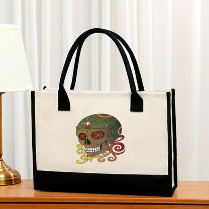 Canvas tote bag, large capacity printed tote bag women's, fashionable waterproof portable shopping bag - Pattern 1 43*13.5*30.5CM -