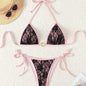 Sexy Lace Bikini Set Swimsuit - pink -