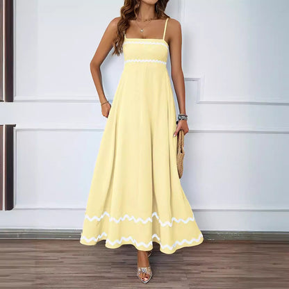 Spring and summer solid color lace splicing elegant suspender tube top super pendulum dress women - -
