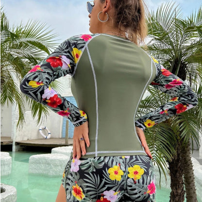 Women's Sun Protection Diving Suit Printed Boxer Long Sleeve Swimsuit UV Protection Swimwear - -