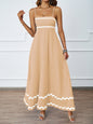Spring and summer solid color lace splicing elegant suspender tube top super pendulum dress women - khaki -