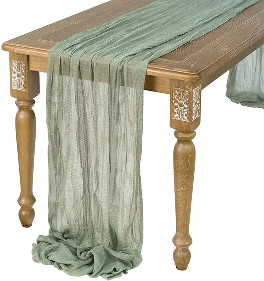 Semi-Sheer Gauze Table Runner Sage Cheesecloth Table Setting